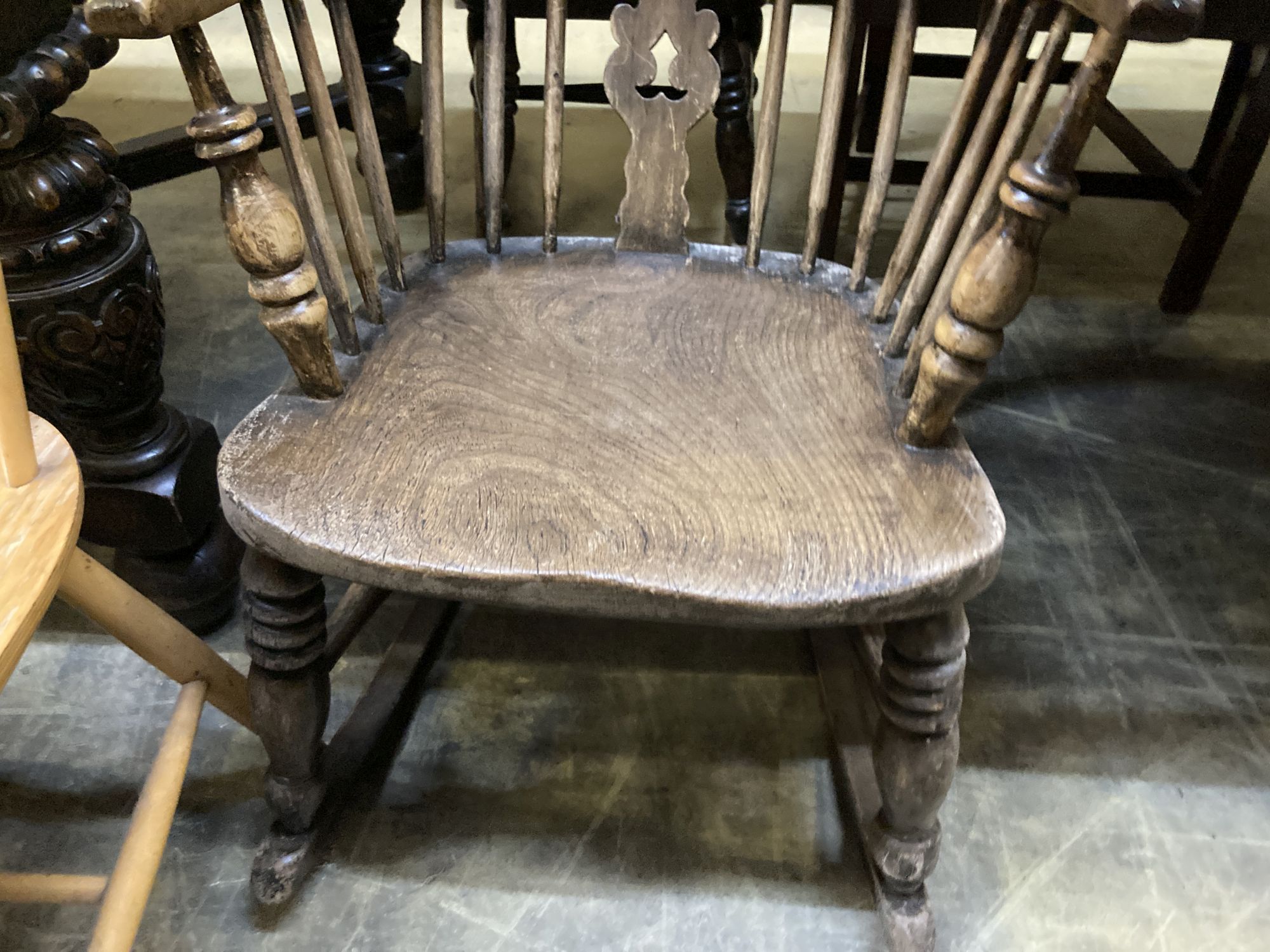 Two ash and elm Windsor rocking armchairs